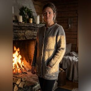 Liz Ingram Original Fair Isle Cardigan – Blue-Gray Merino/Lambswool – Size S 🧶